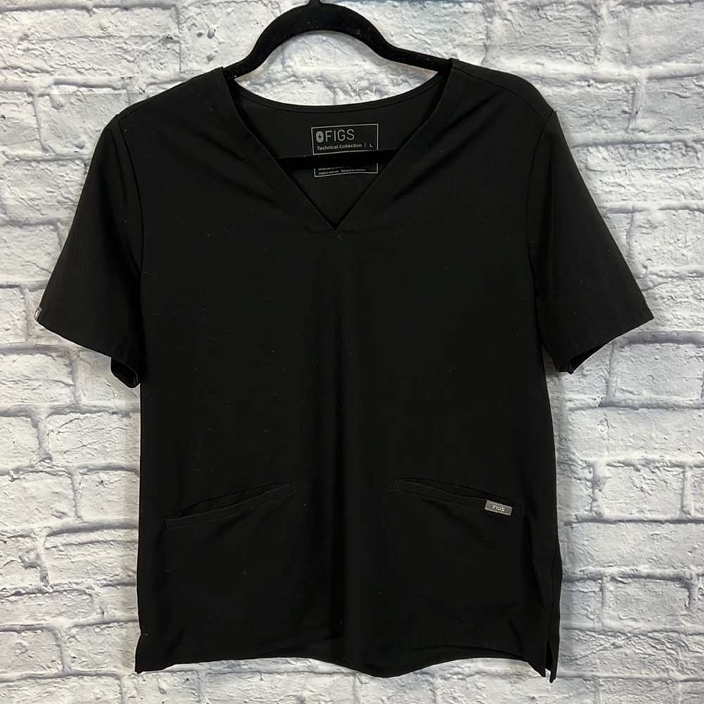 FIGS Casma Three-Pocket Scrub Top In Black Technical Collection Size Large